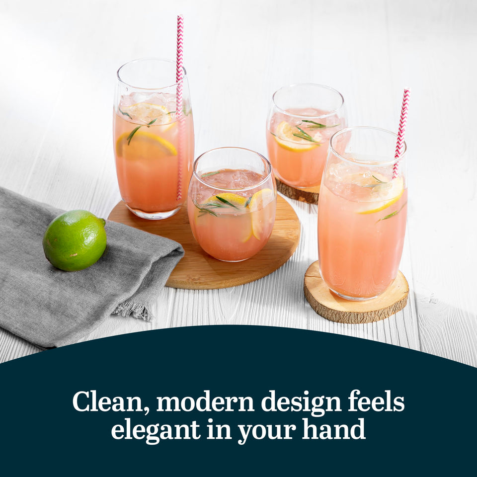 Libbey Ascent Tumbler and Rocks Drinking Glasses Set of 16, Glass Drinking Glasses with Curvature, Versatile Glassware Set for Parties and More