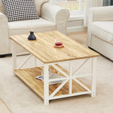 GreenForest Coffee Table for Living Room with Round Corners Farmhouse Style Center Table with Storage Shelf 39 Inch Space Saving Easy Assembly Gray Wash