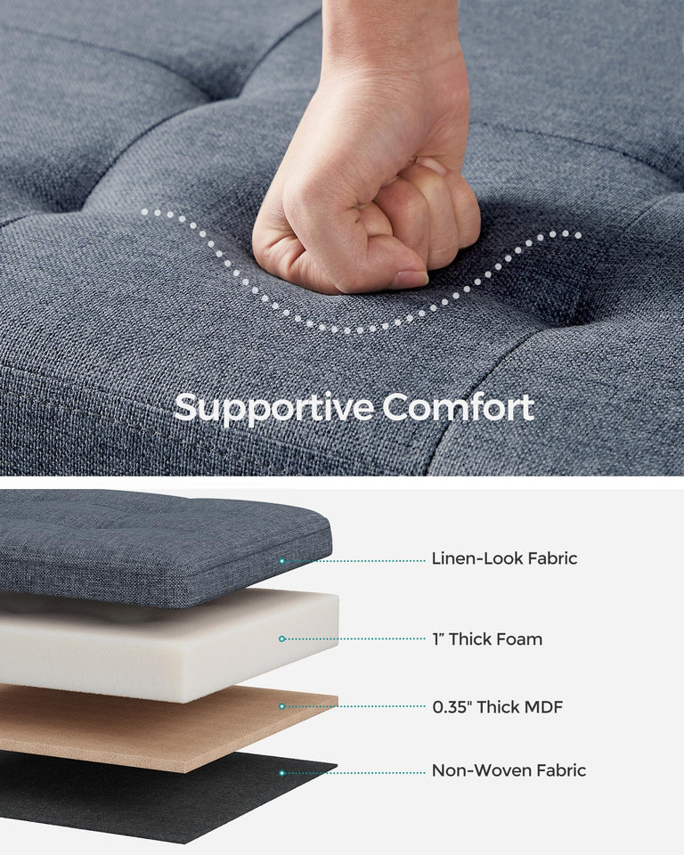 SONGMICS MAZIE Collection - 43 Inches Folding Storage Ottoman Bench, Ottoman Foot Rest, End of Bed Bench, Storage Chest, Load 660 lb, for Living Room, Bedroom, Entryway, Dark Gray ULSF77K