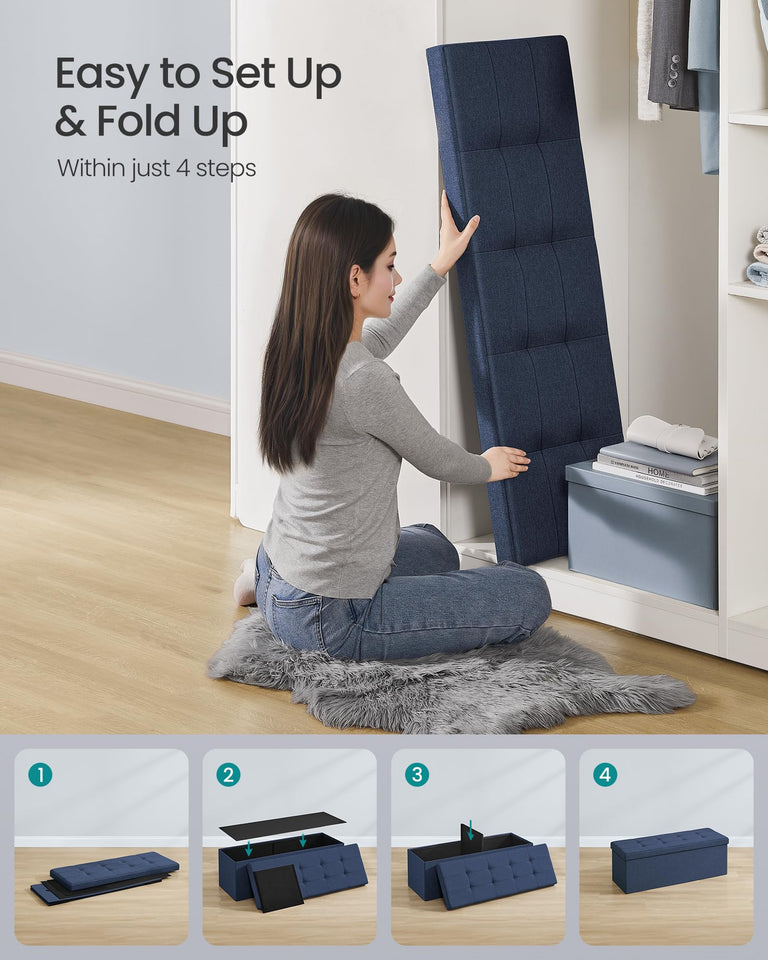 SONGMICS MAZIE Collection - 43 Inches Folding Storage Ottoman Bench, Ottoman Foot Rest, End of Bed Bench, Storage Chest, Load 660 lb, for Living Room, Bedroom, Entryway, Dark Gray ULSF77K