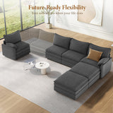 Vesgantti 142" U Shaped Sectional Couch, Comfy Cloud Modular Sectional Sofa with 2 Ottoman Deep Seat Chenille Modern Cloud Sofa, Modular Sofas for Living Room, Bedroom and Apartment, Beige