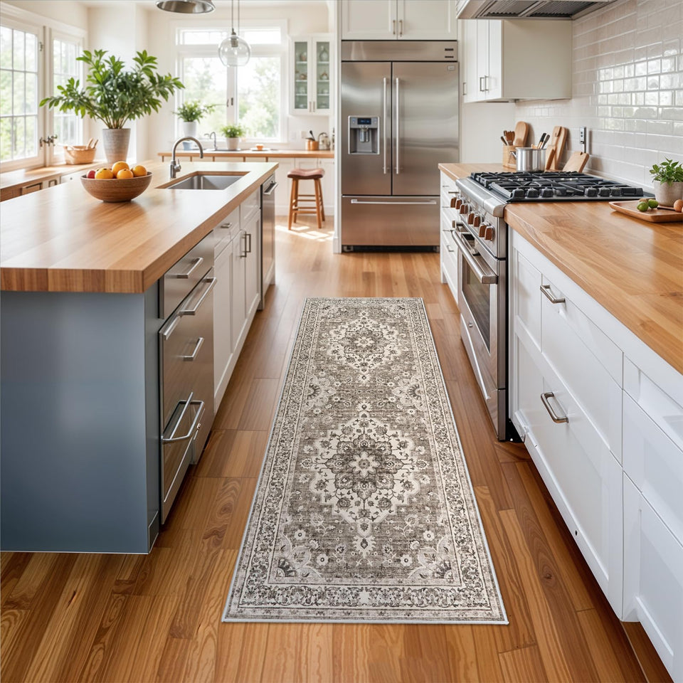 TOPRUUG Washable Oriental Area Rug - 12x15 Rugs for Living Room Soft Carpet for Bedroom Waterproof Floral Distressed Indoor Stain Resistant Non-Shedding Floor Carpets (Green, 12x15)