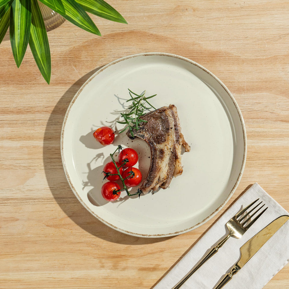 AmorArc Ceramic Dinnerware Sets for 8, 24 Pieces Handpainted Plates and Bowls Set with Rustic Terracotta Underside, Scratch Resistant Stoneware Dishes Set, Dishwasher & Microwave Safe, Light Beige