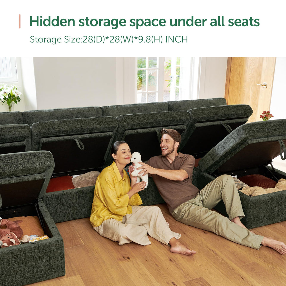 HONBAY Sectional Couch with Storage Seats, Modular Sectional Sofa with Storage Ottoman, U Shaped Sectional Couches for Living Room, Light Beige