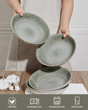 Pokini 24 Piece Dinnerware Sets for 8, Modern Stoneware Plates and Bowls Setst, Perfect for Family Gatherings & Holiday Celebrations, Easy Cleaning Dishes Set, Stack Compactly Dishware, Brown Green