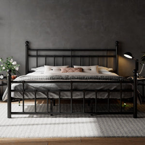 Feonase King Size Metal Platform Bed Frame with Victorian Classic Iron-Art Headboard & Footboard, Steel Slats Support, 12" Under Bed Storage, No Box Spring Needed, Easy Assembly, Noise-Free, Black