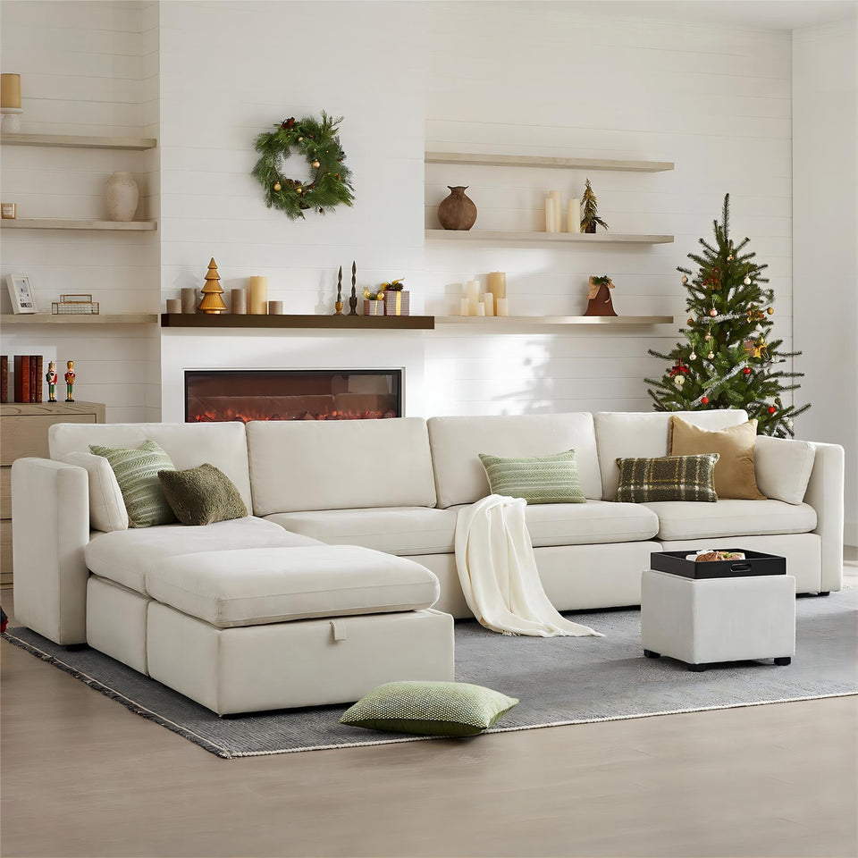 CHITA Oversized Modular Sectional Sofa, FSC Certified L Shaped Sectional Couches for Living Room, 112 inch Width,4 Seat Modular Sofa with Storage Ottoman, Linen