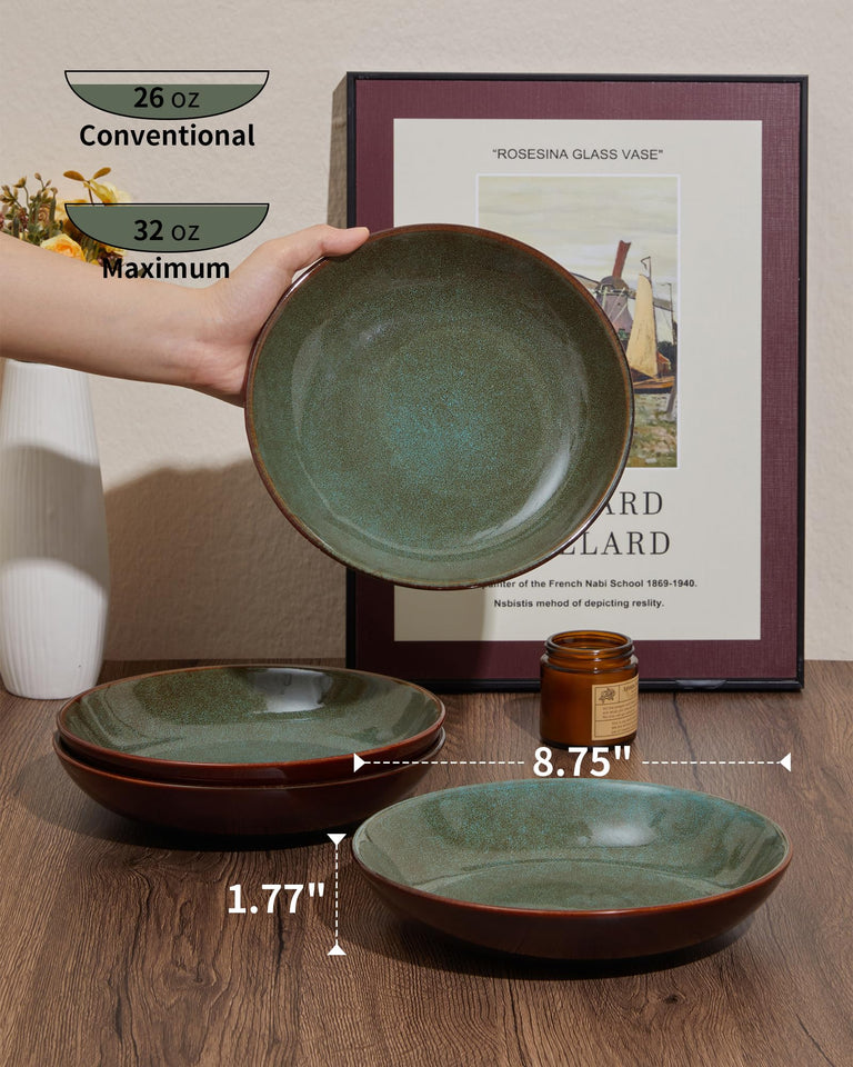 Pokini 24 Piece Dinnerware Sets for 8, Modern Stoneware Plates and Bowls Setst, Perfect for Family Gatherings & Holiday Celebrations, Easy Cleaning Dishes Set, Stack Compactly Dishware, Brown Green