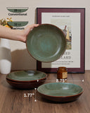 Pokini 24 Piece Dinnerware Sets for 8, Modern Stoneware Plates and Bowls Setst, Perfect for Family Gatherings & Holiday Celebrations, Easy Cleaning Dishes Set, Stack Compactly Dishware, Brown Green