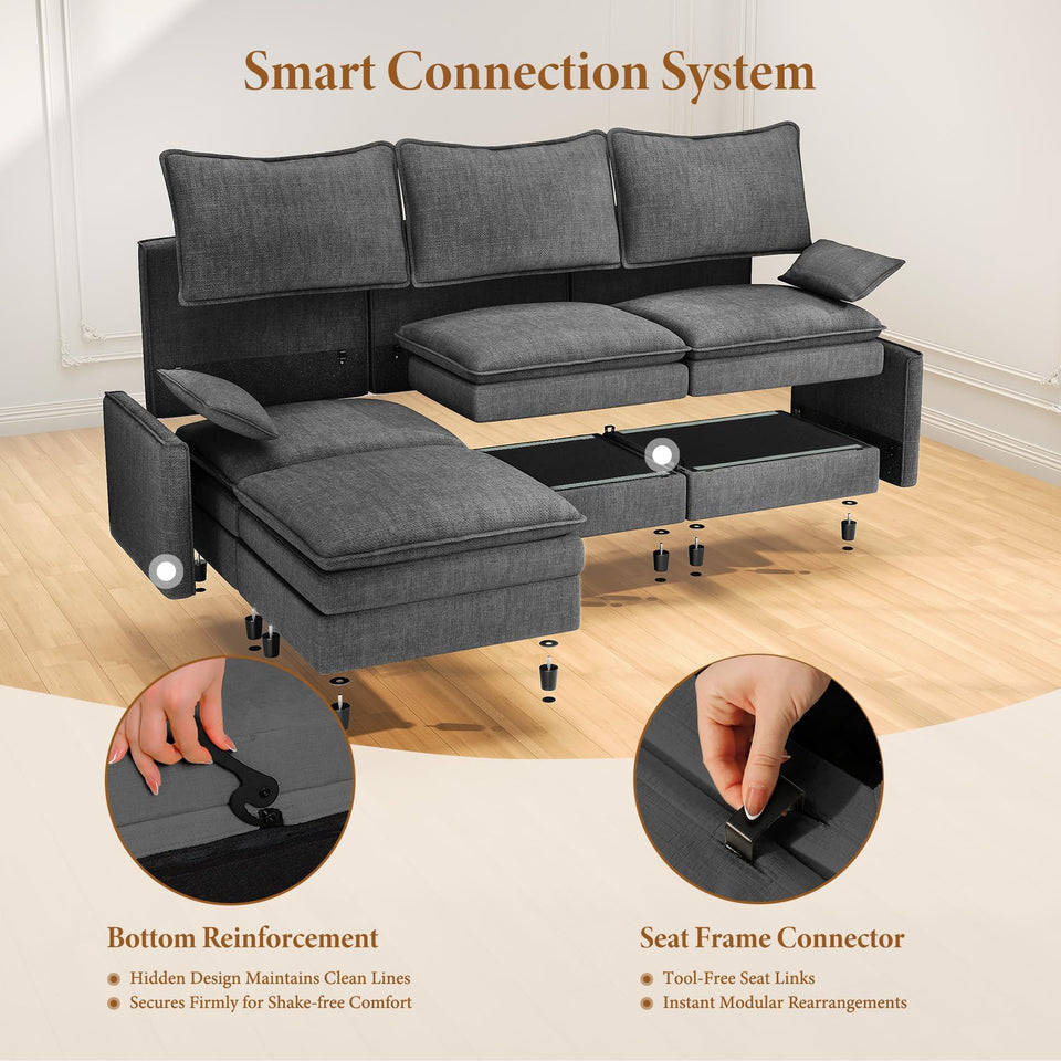 Vesgantti 142" U Shaped Sectional Couch, Comfy Cloud Modular Sectional Sofa with 2 Ottoman Deep Seat Chenille Modern Cloud Sofa, Modular Sofas for Living Room, Bedroom and Apartment, Beige