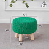 Wimarsbon Pouf Ottoman, 100% Cotton Knitted Boho Footstool, Round Footrest with Non-Skid Wood Legs, Home Décor Handmade Pouffe, Leisure Floor Step Stool for Living Room (Beige)