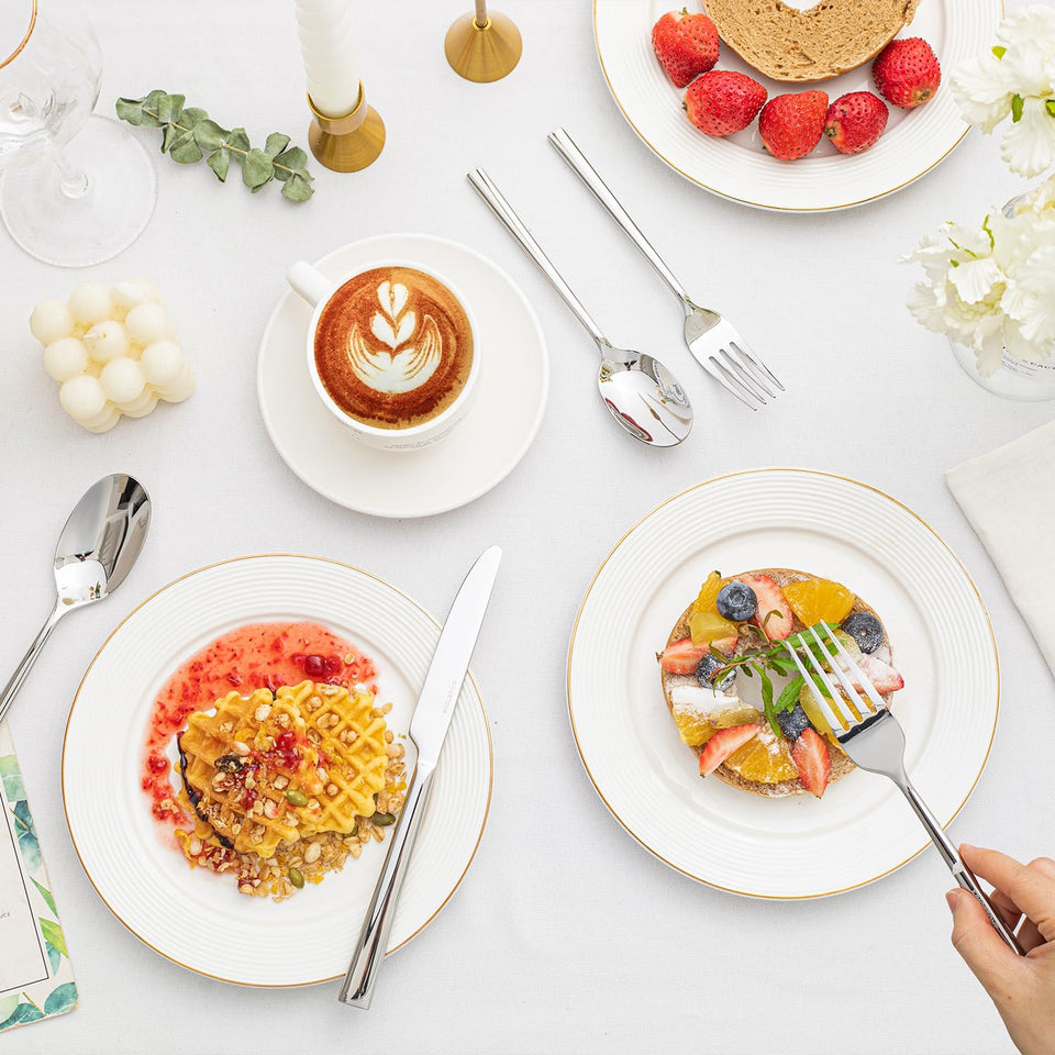 KINGSTONE Silverware Set, 60-Piece Forged Flatware Set Cutlery Set Premium Stainless Steel, Service for 12, for Kitchen, Home, Wedding, Party, Mirror Polished and Dishwasher Safe