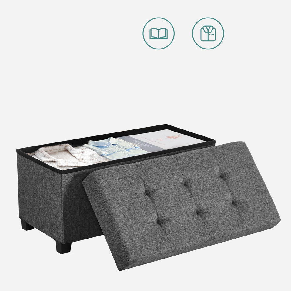 SONGMICS Storage Ottoman Bench, Foldable Foot Rest with Legs, 15 x 43 x 15.7 Inches, End of Bed Bench, Storage Chest, Load up to 660 lb, for Living Room, Bedroom, Entryway, Ink Black ULSF018B01