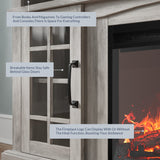 BELLEZE Traditional 58" Rustic TV Stand with 23" Electric Fireplace Heater with Sound, Media Entertainment Center Console Table for TV up to 65" with Open Storage Shelves and Cabinets - Espresso