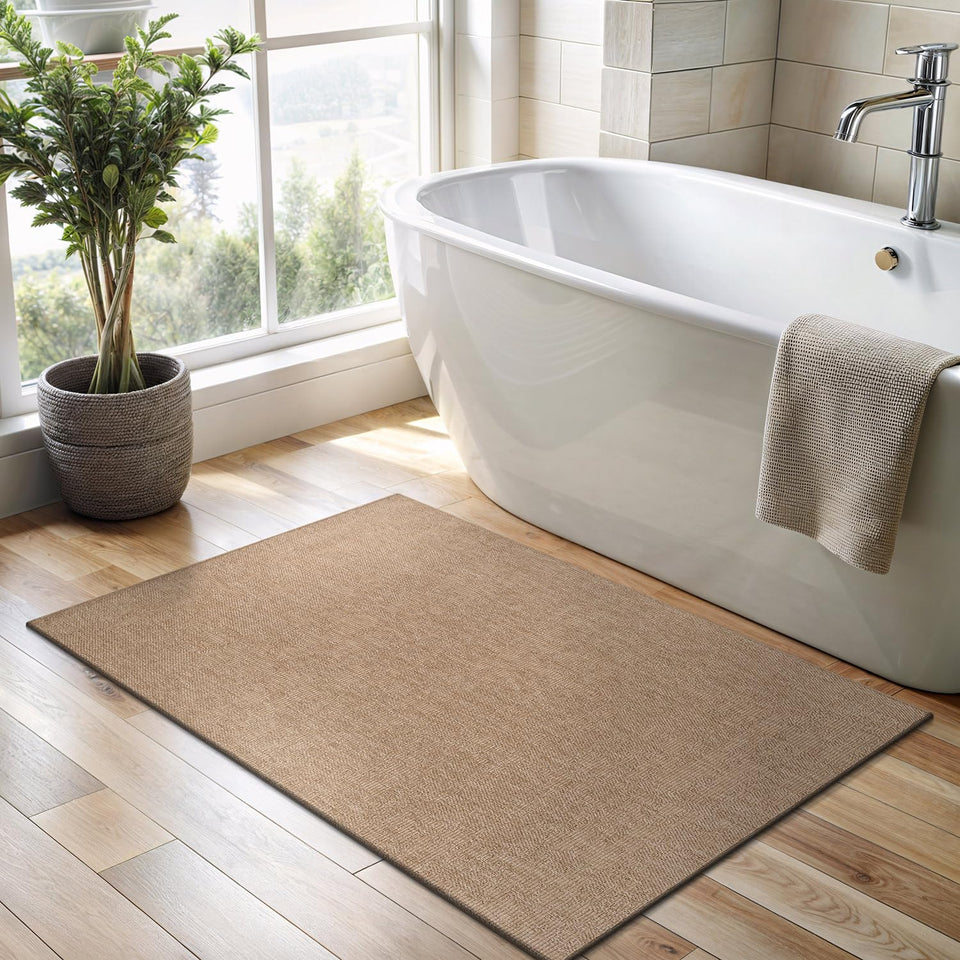 CAMILSON Easy Jute Rug 10x14, Indoor Outdoor Natural Color Fiber Area Rugs for Living Room Patio and Kitchen Rug Herringbone Woven Design Easy-Cleaning Washable Outside Carpet Alfombras 10 x 14