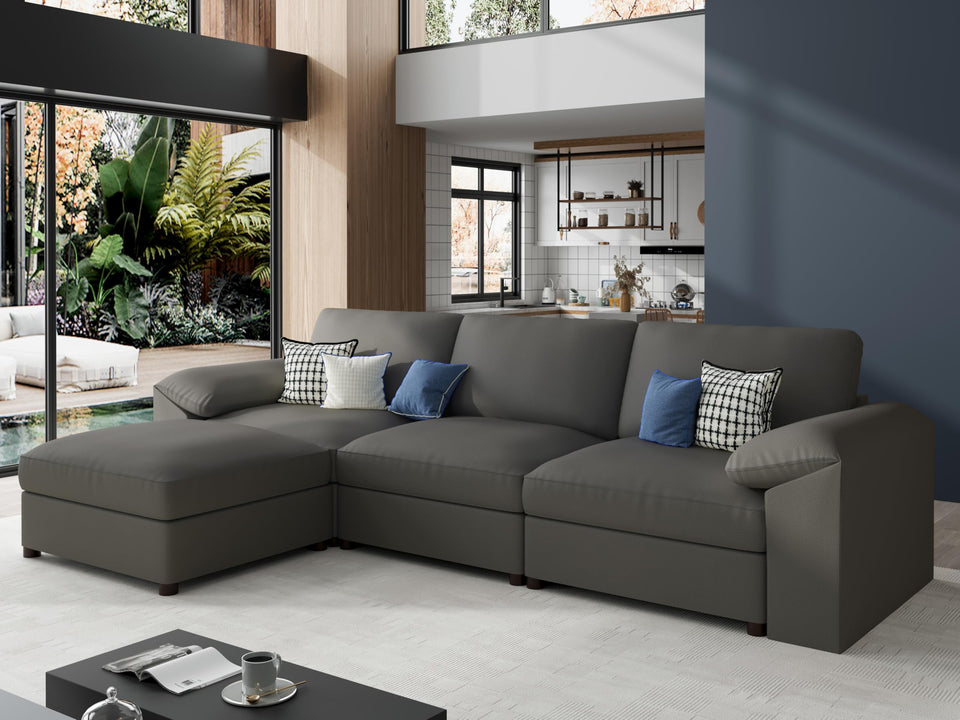 EASE MOOSE Leather Sectional Couch, Oversized Modular Sectional Sofas, Wide Deep Seat Modular Couch, Scratch Resistant Faux Leather Material, L Shaped Sofa for Big Spaces,Beige