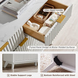 T4TREAM Fluted 7 Drawers Dresser, 54" Wide Modern Chest of Drawers with Faux Marble Top, Curved Profile Design, Dresser TV Stand, Wood Drawer Organizer for Bedroom, Living Room, Hallway, Natural Oak