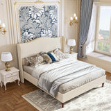 koorlian King Size Bed Frame Upholstered Platform Bed with 51" Tall Headboard Wingback, Soft Fabric, Retro Simple Style Platform Bed No Box Spring Needed, Easy Assembly, Beige