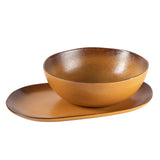 Bloomhouse Santorini Mist Double Bowl Terracotta Reactive Glaze Plates and Bowls Dinnerware Set - Amber, Service for Four (16pcs)