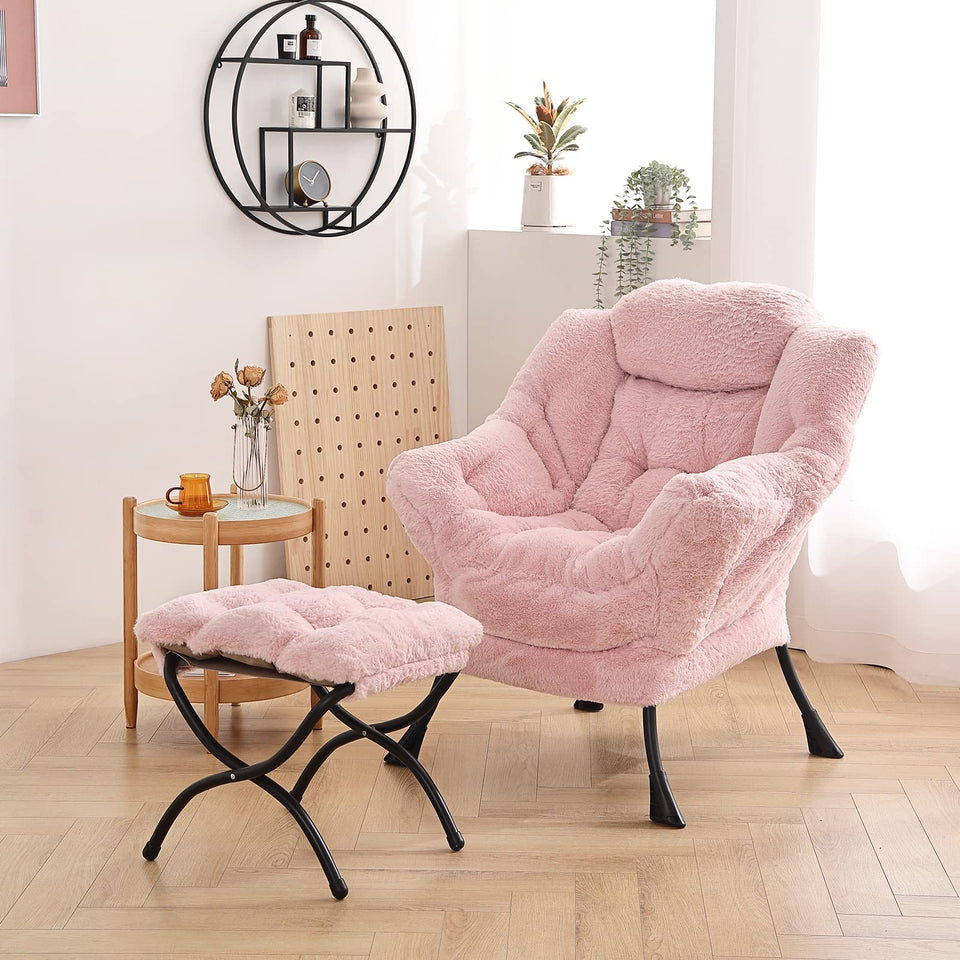 LITA Lazy Chair with Ottoman, Modern Accent Leisure Upholstered Lazy Sofa Armchair, Contemporary Lounge Reading Chair with Armrests and a Side Pocket for Living Room, Bedroom & Small Space, Dark Grey