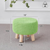 Wimarsbon Pouf Ottoman, 100% Cotton Knitted Boho Footstool, Round Footrest with Non-Skid Wood Legs, Home Décor Handmade Pouffe, Leisure Floor Step Stool for Living Room (Beige)