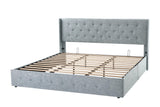 Allewie King Size Lift Up Storage Bed, Modern Wingback Headboard, Hydraulic Support, No Box Spring Needed, Light Beige
