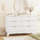 Fluted Dresser for Bedroom with 9 Drawers, 57" Wide Modern Chest of Drawers with Metal Handle, Wooden Dresser TV Stand, Wood Closet Clothes Storage Organizer for Living Room, Hallway, Natural Oak