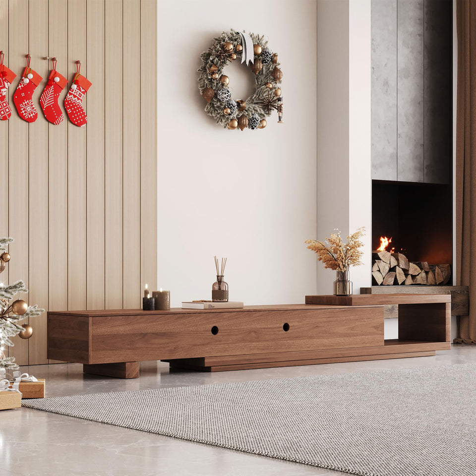 NessCarsti Mid Century Modern TV Stand for 80+ Inch TVs, 94.48" Walnut Console with Ample Storage – Stylish Entertainment Center for Living Room or Bedroom