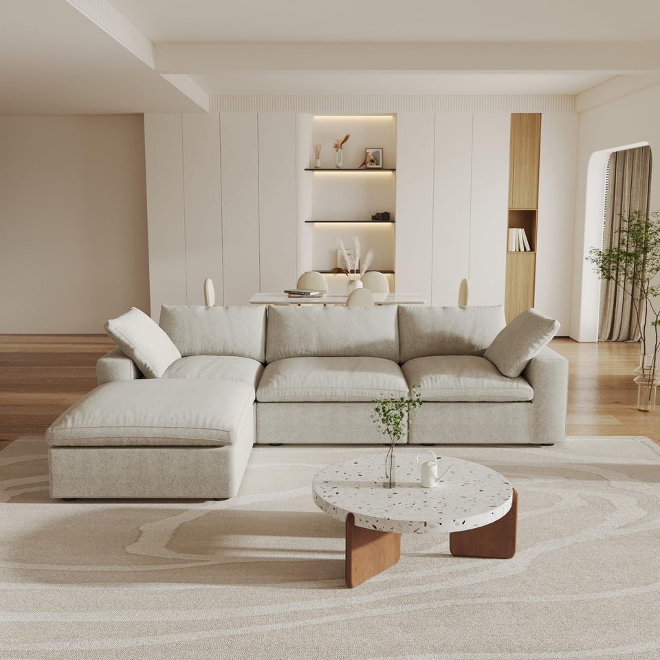 160.6" Cloud Couch Modular Sectional Sofa for Livingroom,Oversized Convertible Sofa with Storage Ottomans,6 Seat Wide Couches,Cushion Covers Removable (Khaki, 6 Seater)