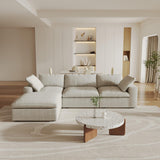 160.6" Cloud Couch Modular Sectional Sofa for Livingroom,Oversized Convertible Sofa with Storage Ottomans,6 Seat Wide Couches,Cushion Covers Removable (Khaki, 6 Seater)