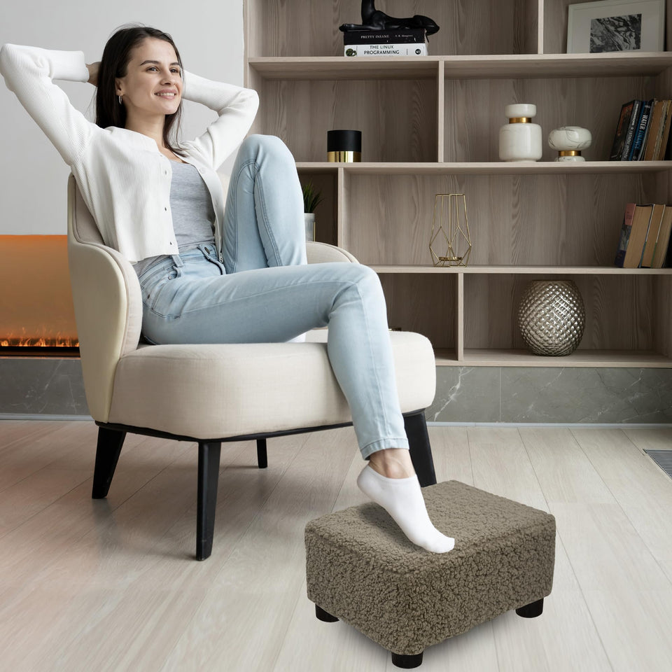 CAROLMADE Small Foot Stool Ottoman Footstool with Legs Under Desk Footrest for Living Room Bedroom and Office, Soft Ivory White