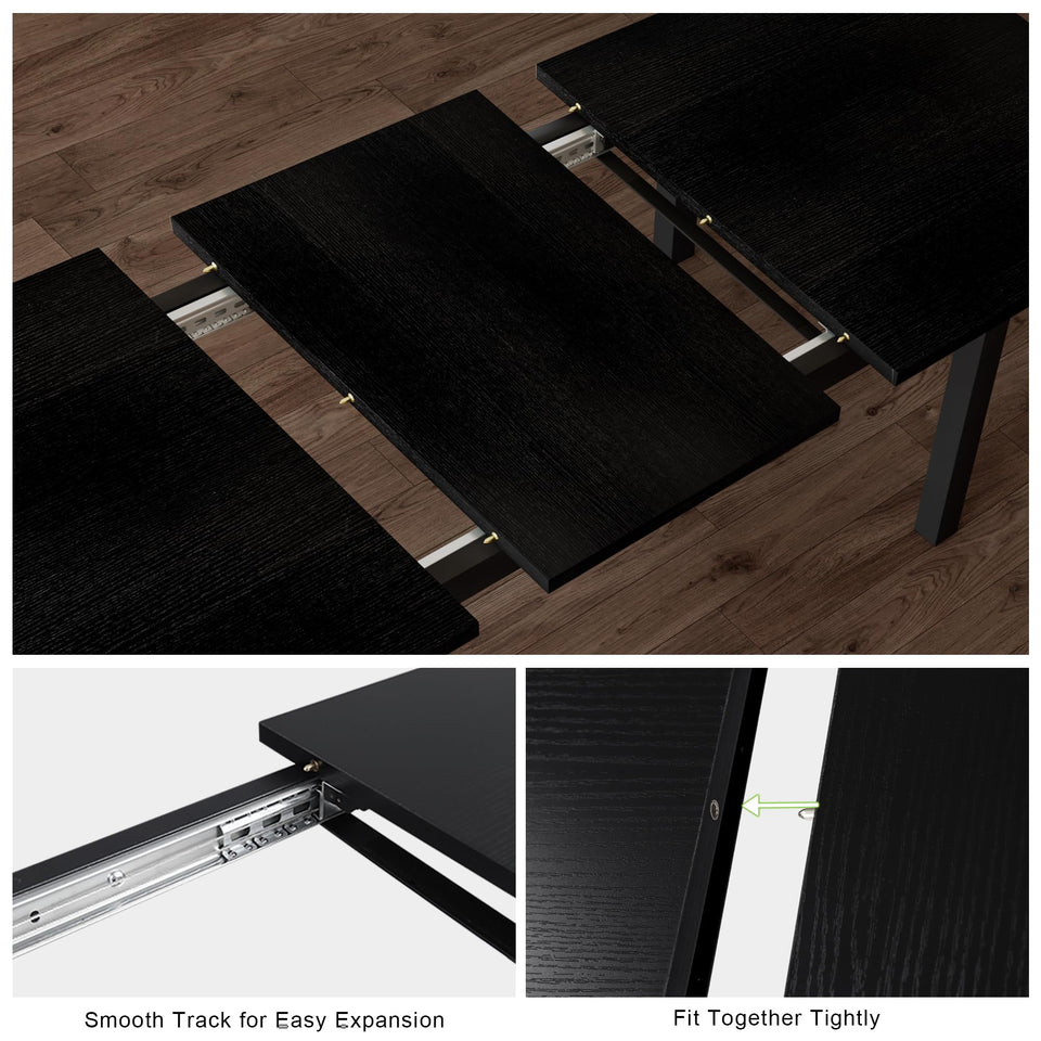 Feonase 5-Piece Dining Table Set for 4-8 People, 63" Large Extendable Kitchen Table Set with 2 Benches and 2 Square Stools, Dining Room Table with MDF Wood Board, Easy Assembly, Black