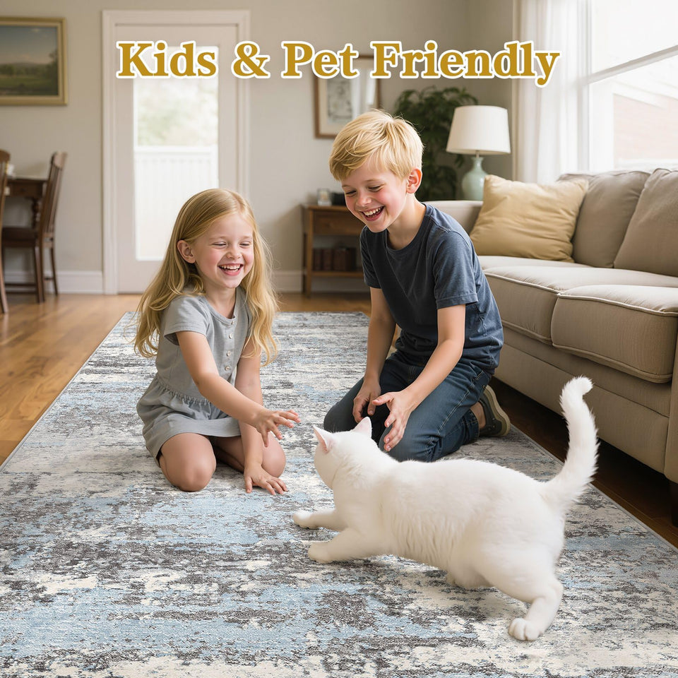 Area Rugs for Living Room: 12x15 Abstract Washable Rug Modern Neutral Large Soft Stain Resistant Non-Slip Backing Machine Table for Bedroom Dining Room Indoor Home Office Carpet - Gold Brown