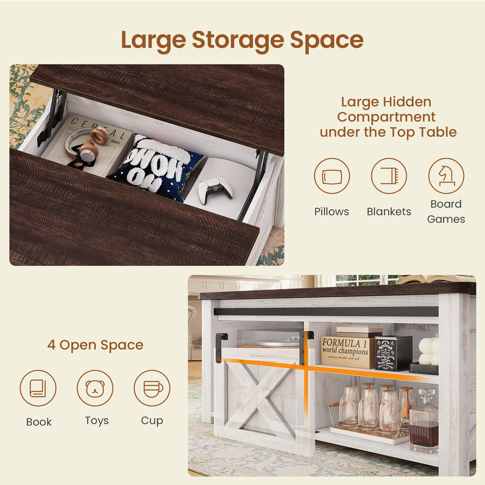 SEDETA 31.5" Lift Top Coffee Table with Storage, Square Coffee Tables for Living Room, Farmhouse Coffee Table with Large Hidden Storage Compartment and Adjustable Shelves, Black