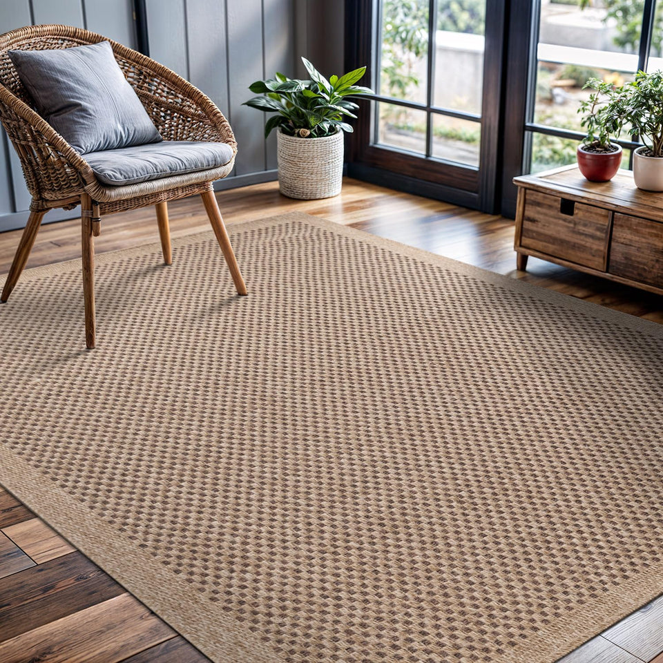 CAMILSON Easy Jute Rug 10x14, Indoor Outdoor Natural Color Fiber Area Rugs for Living Room Patio and Kitchen Rug, Sisal Boho Woven Design, Easy-Cleaning, Washable Outside Carpet Alfombras (10 x 14)