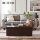 SONGMICS MAZIE Collection - 30 Inches Storage Ottoman Bench with Flipping Lid, Storage Chest Footstool, Load 660 lb, for Entryway, Living Room, Bedroom, Synthetic Leather, Black ULSF45BK