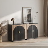 BELLEZE 65 Inch Fluted Buffet Cabinet with Storage, Symmetrical Arc Accent Sideboard Large Console Table for Dining Room, Kitchen, and Living Room (Caramel Brown)