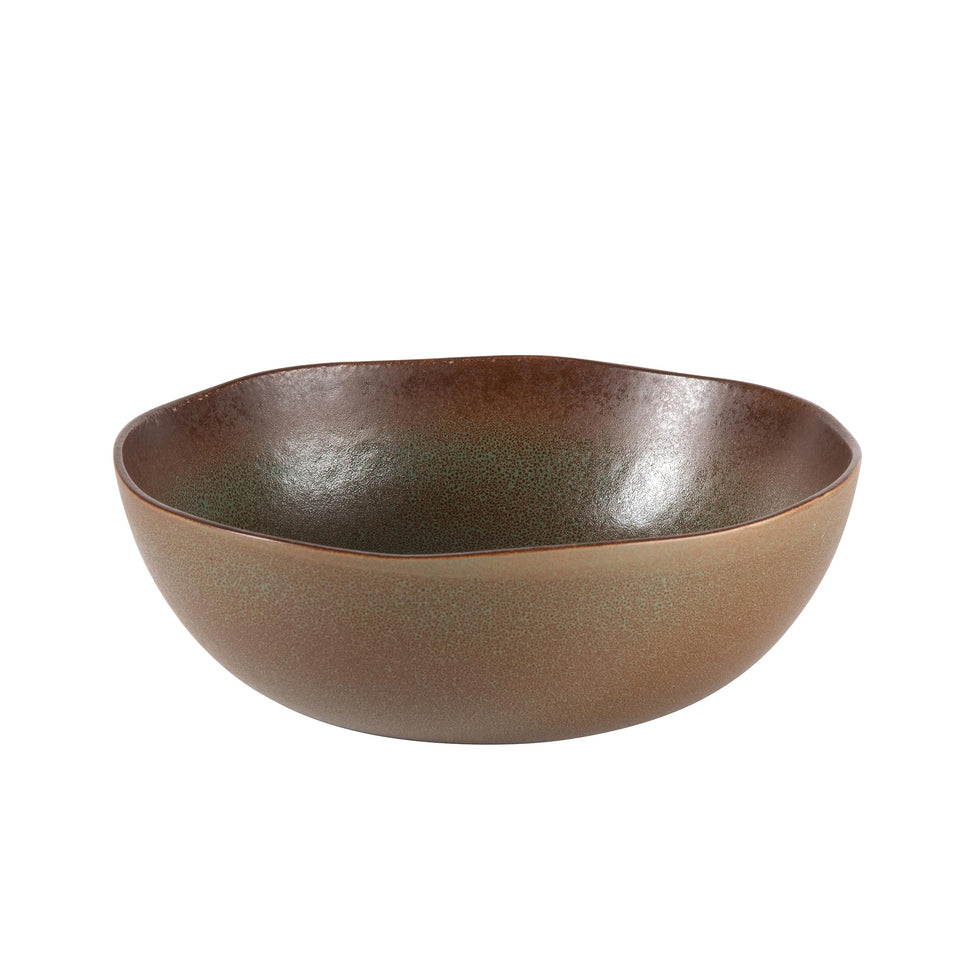 Bloomhouse Santorini Mist Double Bowl Terracotta Reactive Glaze Plates and Bowls Dinnerware Set - Amber, Service for Four (16pcs)