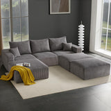 Boneless Sectional Cloud Couch Sofa for Living Room, 112" U-Shaped Modular Modern Lounge Sleeper Black Couches with Chaise, No Assemble, Cordury Compression Upholstered Sofas