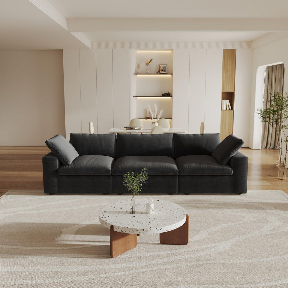 160.6" Cloud Couch Modular Sectional Sofa for Livingroom,Oversized Convertible Sofa with Storage Ottomans,6 Seat Wide Couches,Cushion Covers Removable (Khaki, 6 Seater)