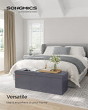 SONGMICS MAZIE Collection - 30 Inches Storage Ottoman Bench with Flipping Lid, Storage Chest Footstool, Load 660 lb, for Entryway, Living Room, Bedroom, Synthetic Leather, Black ULSF45BK