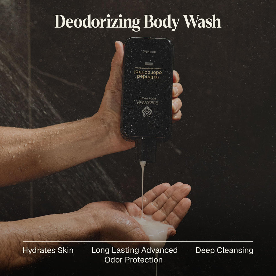 Black Wolf Salicylic Acid Body Wash for Men, 1 Liter - Men's Acne Body Wash - Charcoal Helps Reduce Acne Breakouts & Cleanse Your Skin - Full Coverage & Deep Clean Treatment - Men's Bodywash