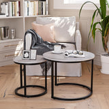Smuxee Nesting Coffee Table Set of 2, 23.6" Round Coffee Table Wood Grain Top with Adjustable Non-Slip Feet, Industrial End Table Side Tables for Living Room Bedroom Balcony Yard