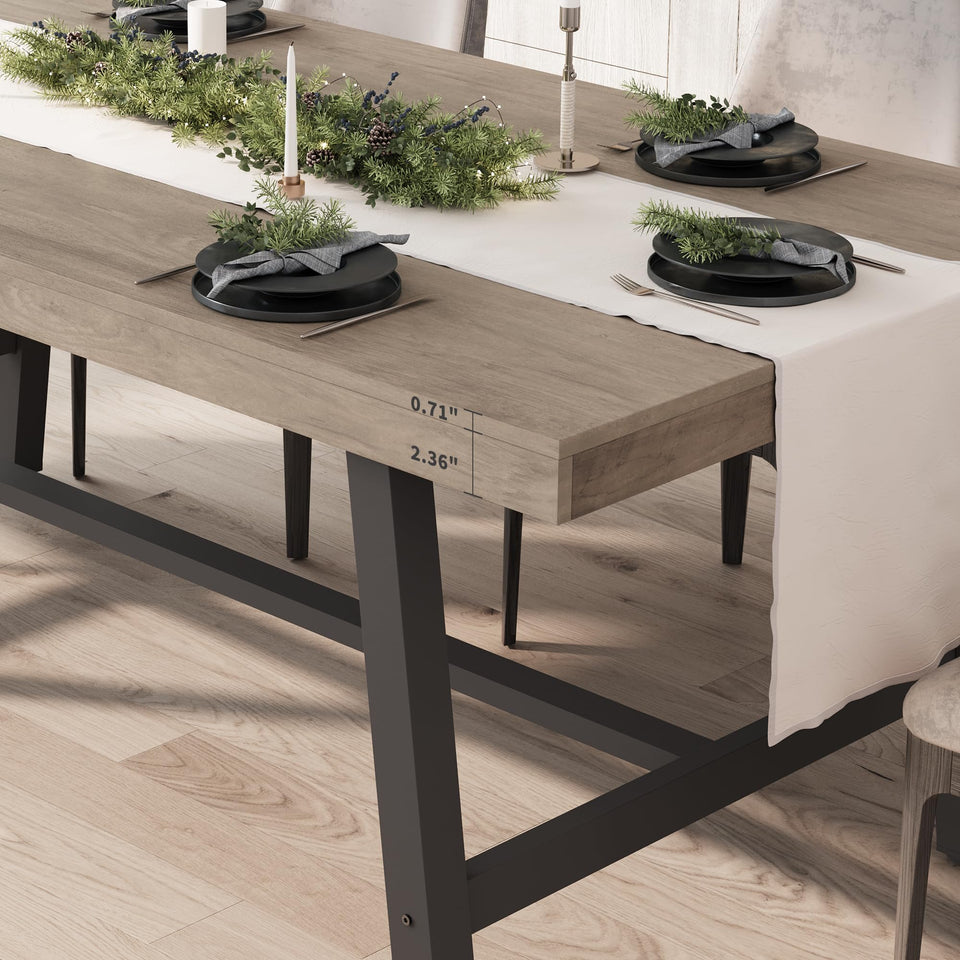 GarveeHome Industrial Dining Table for 6-8 People, 70.87" Long Wooden Kitchen Table with Sturdy Metal Frame & Rustic Brown Finish (Brown, 70.87" Long)