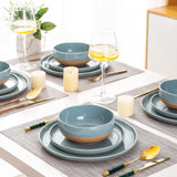 AmorArc Ceramic Dinnerware Sets for 8, 24 Pieces Handpainted Plates and Bowls Set with Rustic Terracotta Underside, Scratch Resistant Stoneware Dishes Set, Dishwasher & Microwave Safe, Light Beige