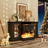 oneinmil 36 Inch 3-Sided Glass Fireplace TV Stand for TVs up to 80", Rustic Media Entertainment Center Console Table with Glass Door Closed Storage, Set of TV Table, White