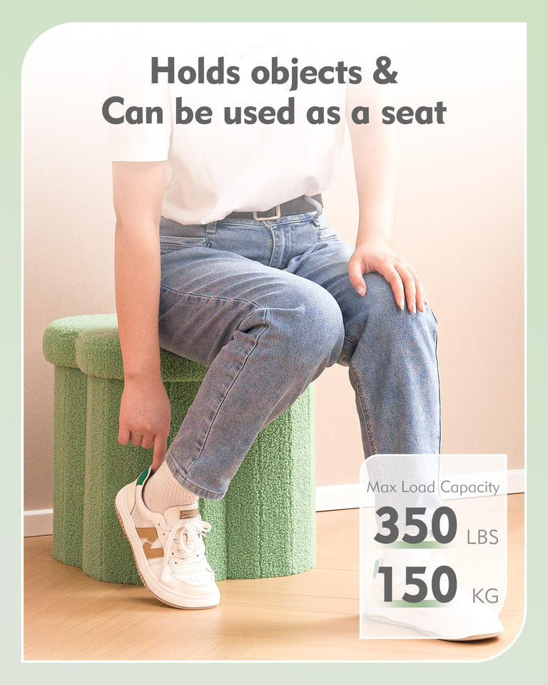 B FSOBEIIALEO Storage Ottoman Cube, Flowers Shaped Ottomans with Storage Foot Stool Footrest for Lving Room, Boucle Ottoman Seat for Dorm Room,Faux Teddy Fur, Cream White 12.6"x12.6"x12.6"