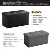DocSafe Storage Ottoman with Lock,Fireproof Folding Ottoman Foot Rest Stool Storage Chest with Storage Safe for Important Documents,Waterproof 17 Inches Short Ottoman Foot Stool with Handles,Black