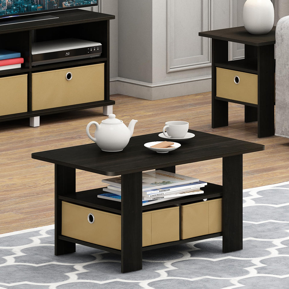 FURINNO Turn-N-Tube Coffee Table, 31.22D x 15.5W x 15.8H in, French Oak Grey/Black/Black