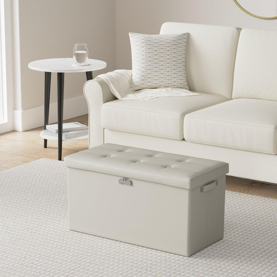 DocSafe Storage Ottoman with Lock,Fireproof Folding Ottoman Foot Rest Stool Storage Chest with Storage Safe for Important Documents,Waterproof 17 Inches Short Ottoman Foot Stool with Handles,Black